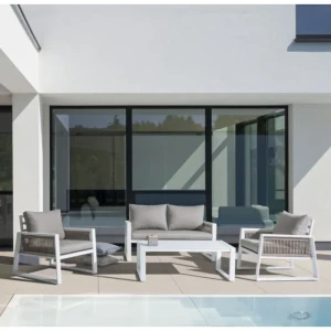 Vrtna garnitura SET4 CAPTIVA bela . Vrtna garnitura CAPTIVA je narejena iz aluminijastega okvirja (prašno barvano), sedež je iz tekstila. Tkanje je iz