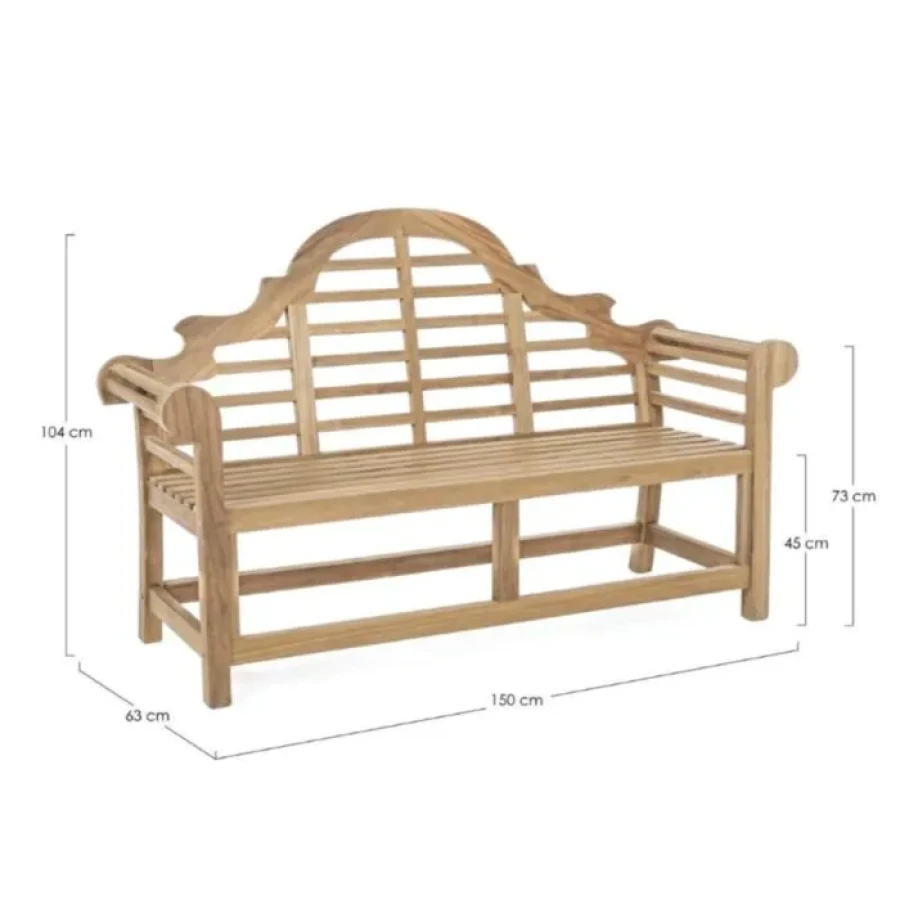 Vrtna klop VERADERO . Vrtna klop VERADERO je narejena iz tikovega lesa. Material: - Tikov les Barva: - Natur Dimenzije: širina: 150cm globina: 63cm višina: