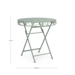 Vrtna miza HARRIET . Vrtna miza HARRIET je popolen kos pohištva, ki popestri vašo okolico. Narejena je iz kovine in je zložljiva. Dimenzije: širina: Ø70cm