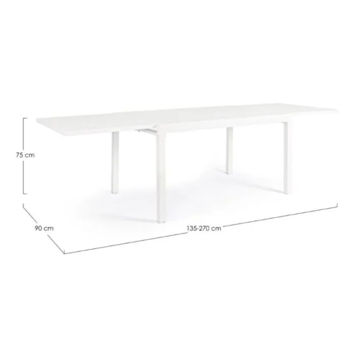 Vrtna miza PELAGIUS BELA Vrtna miza PELAGIUS BELA . Vrtna miza PELAGIUS BELA iz aluminija. Miza je raztegljiva. Noge ima nastavljive. Barva: - Bela Material: - Aluminij Dimenzije: