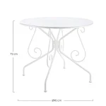 Vrtna mizica ETIENNE D90 bela je narejena iz jekla z mat zaključkom. Material: - Jeklo Barva: - Bela Dimenzije: širina: Ø90cm višina: 72hcm višina: 72cm