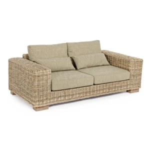 Vrtni dvosed LEANDRO . Vrtni dvosed LEANDRO je narejen iz ratana in lesenega okvirja. Blazine imajo snemljivo prevleko (55% bombaž, 45% poliester), kar