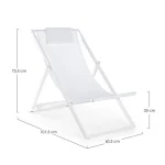 Vrtni ležalnik TAYLOR bela ima aluminjasto konstrukcijo, prašno barvan (poliester). Sedež in hrbet sta iz tekstilena, okovje je iz jekla. Ima tri različne