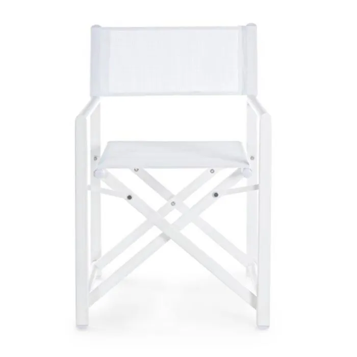 Vrtni stol TAYLOR BEL Vrtni stol TAYLOR BEL . Vrtni stol TAYLOR bele barve. Stol ima aluminijasto konstrukcijo, okovje pa iz jekla. Sedež in naslon za hrbet sta iz tekstila. Stol