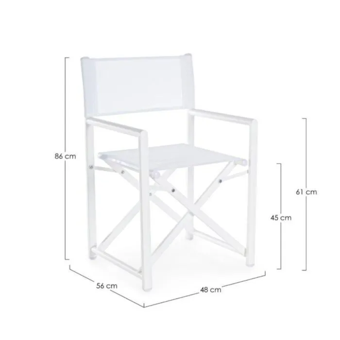 Vrtni stol TAYLOR BEL Vrtni stol TAYLOR BEL . Vrtni stol TAYLOR bele barve. Stol ima aluminijasto konstrukcijo, okovje pa iz jekla. Sedež in naslon za hrbet sta iz tekstila. Stol