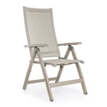 Vrtni stol VICTOR GK51 taupe ima aluminjasti okvir, prašno barvan (poliester). Sedež in hrbet sta iz tekstila. Hrbet lahko spremenite na 5 različnih