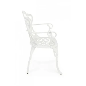 Vrtni stol VICTORIA bela . Vrtni stol VICTORIA bela je narejen iz aluminija. Dimenzije: širina: 57.5cm globina: 58cm višina: 87.5cm višina: 421cm višina