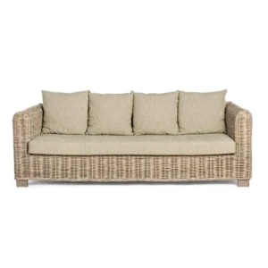 Vrtni trosed FORTALEZA . Vrtni trosed FORTALEZA je narejen iz ratana in lesenega okvirja. Blazine imajo snemljivo prevleko (55% bombaž, 45% poliester), kar