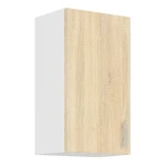 Zgornja omara ARA 40G je sestavljena iz fronte in korpusa iz MDF plošče, debeline 16 mm. Robovi so iz melamina. Na voljo je v barvi sonome in hrasta. Ročaji