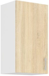 Zgornja omara ARA 40G je sestavljena iz fronte in korpusa iz MDF plošče, debeline 16 mm. Robovi so iz melamina. Na voljo je v barvi sonome in hrasta. Ročaji