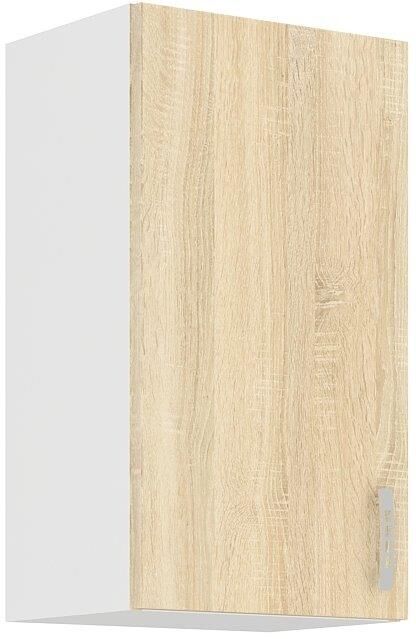 Zgornja omara ARA 40G je sestavljena iz fronte in korpusa iz MDF plošče, debeline 16 mm. Robovi so iz melamina. Na voljo je v barvi sonome in hrasta. Ročaji