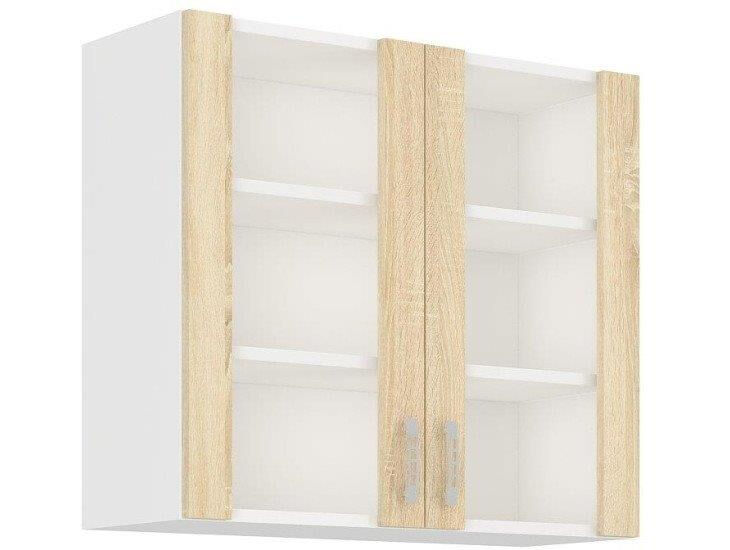 Zgornja omara ARA 80G ST je sestavljena iz fronte in korpusa iz MDF plošče, debeline 16 mm. Robovi so iz melamina. Na voljo je v barvi sonome in hrasta.