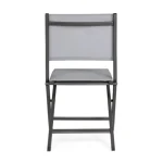 Zložljivi vrtni stol ELI antracit je narejen iz aluminija in je prašno barvan (poliester). Hrbet in sedež sta iz tekstila. Material: - Aluminij - Tekstil