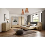 Elegantna in moderna garderobna omara JELENA je narejena iz odličnih materialov v grafitno sivem / hrast dekorju. Ena stran omare vsebuje dva ogledala ter