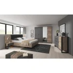 Elegantna in moderna garderobna omara NEDA je narejena iz odličnih materialov v antik sivem/hrast dekorju. Kombinacija hrastovih desk in temno sive kovine,