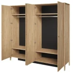 Garderobna omara NOLE je narejena iz laminirane iverne plošče debeline 16mm. Omara je iz oljenega hrasta in vsebuje tudi ogledalo. Hrbtna stran omare je iz