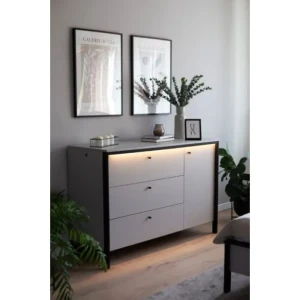 Komoda GRIZLI 2 je dvostranski kos pohištva. Zasnovana je kot dodatek za v spalnico, pisarno, dnevno sobo, predprostor ali prostor kjer potrebujete dodatno