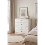 Predalnik SNEŽINKA s štirimi predali je praktičen in univerzalen. Združuje sodoben slog s funkcionalnostjo. Svetla barva z ročaji doda čar in daje