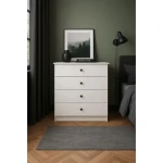 Predalnik SNEŽINKA s štirimi predali je praktičen in univerzalen. Združuje sodoben slog s funkcionalnostjo. Svetla barva z ročaji doda čar in daje