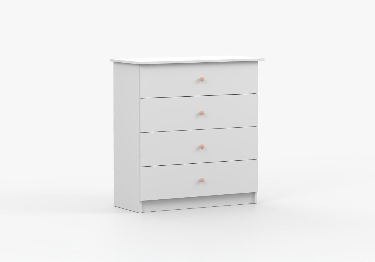 Predalnik SNEŽINKA s štirimi predali je praktičen in univerzalen. Združuje sodoben slog s funkcionalnostjo. Svetla barva z ročaji doda čar in daje