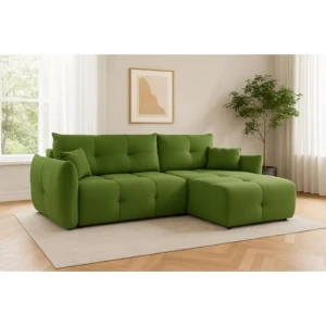 Kotna sedežna garnitura BAMBI je narejena iz kvalitetnega materiala in zagotavlja maksimalno udobje. Raztegne se v dodatno ležišče ter vsebuje predal za