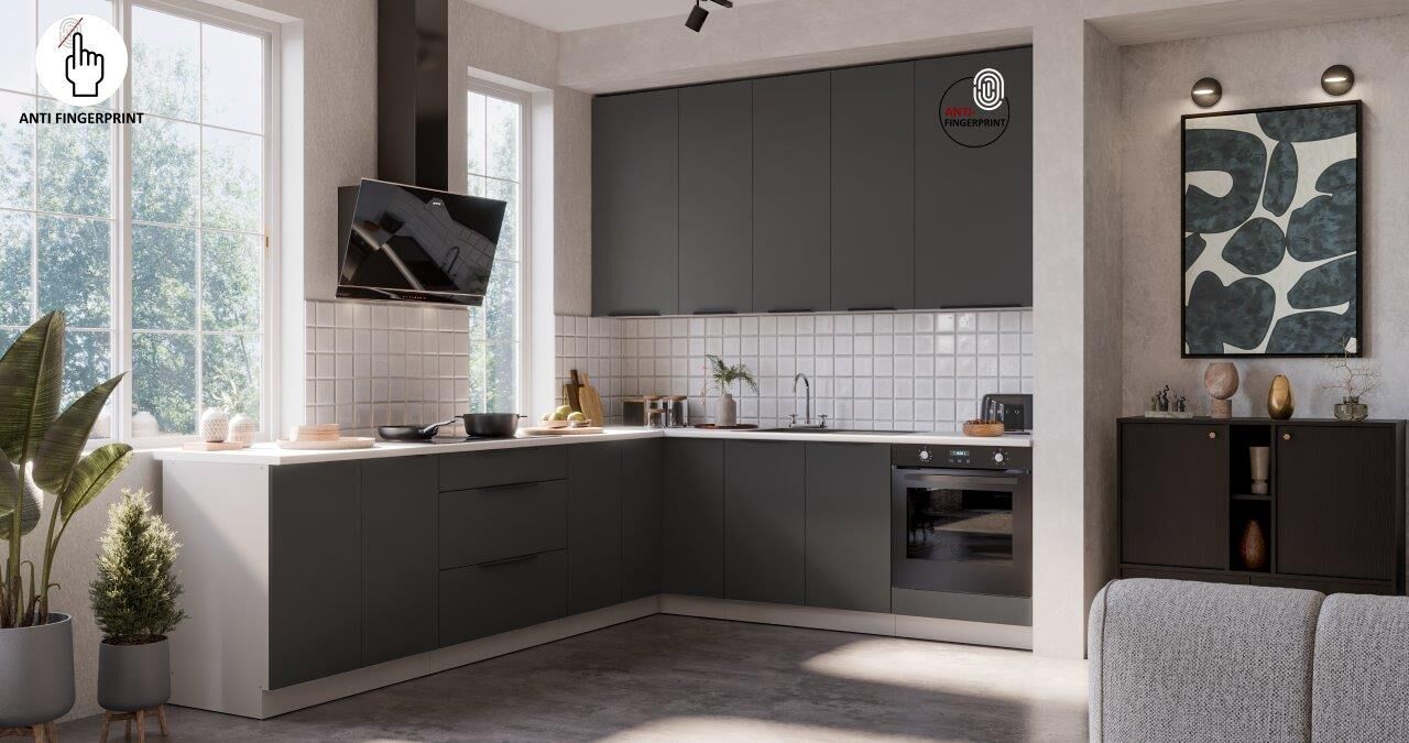 Kuhinjski blok ARIANA 290x230 cm je elegantna kuhinja v več barvnih kombinacij. Kuhinja je izdelana iz oplemenitenih ivernih plošč debeline 16 mm,