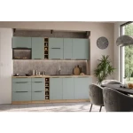 Kuhinjski blok ARIANA 255 cm je elegantna kuhinja v več barvnih kombinacij. Kuhinja je izdelana iz oplemenitenih ivernih plošč debeline 16 mm, prevlečenih