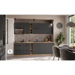 Kuhinjski blok ARIANA 255 cm je elegantna kuhinja v več barvnih kombinacij. Kuhinja je izdelana iz oplemenitenih ivernih plošč debeline 16 mm, prevlečenih