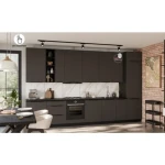 Kuhinjski blok ARIANA 390 cm je elegantna kuhinja v več barvnih kombinacij. Kuhinja je izdelana iz oplemenitenih ivernih plošč debeline 16 mm, prevlečenih