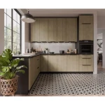 Kuhinjski blok MONIKA 210x290 cm je elegantna kuhinja v kombinaciji hrasta in črne barve. Kuhinja je izdelana iz oplemenitenih ivernih plošč debeline 16 mm,