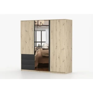 Garderobna omara LANZAROTE je moderen kos pohištva s klasičnim odpiranjem. Ima veliko ogledalo, v notranjosti na levi strani je opremljena s tremi