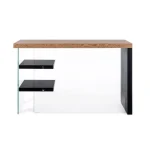 Pisalna miza LINE WOOD črna je dobavljiva v črno-rjavi barvi. Hrbet in desna stranica sta iz kaljenega stekla, debeline 10mm. Vrh, police in leva stran pa so