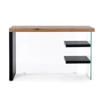 Pisalna miza LINE WOOD črna je dobavljiva v črno-rjavi barvi. Hrbet in desna stranica sta iz kaljenega stekla, debeline 10mm. Vrh, police in leva stran pa so