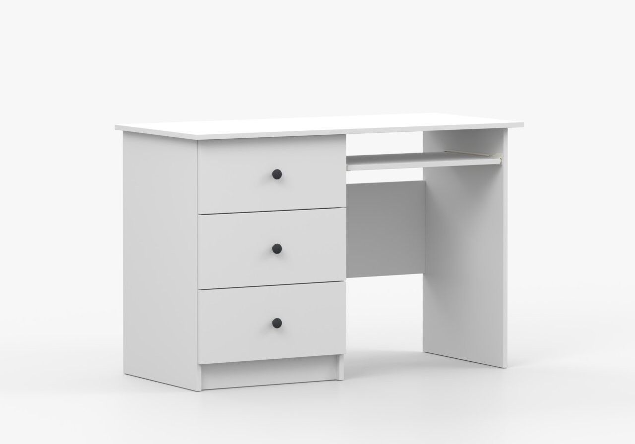 Pisalna miza SNEŽINKA združuje sodoben slog s funkcionalnostjo. Ima tri praktične predale za shranjevanje. Svetla barva z ročaji doda čar in daje ceolotni