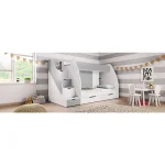 Pograd NEK je primeren za vse otroške ali mladinske sobe. Narejen je iz laminirane plošče debeline 16 mm. Korpus pograda je v beli barvi, fronta je v beli