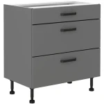 Predalnik NITA 80D 3P je možno naročiti v kompletu (Kuhinjski bloki NITA) ali pa po posameznih elementih po vaši izbiri. Predalnik NITA 80D 3P je sestavljen