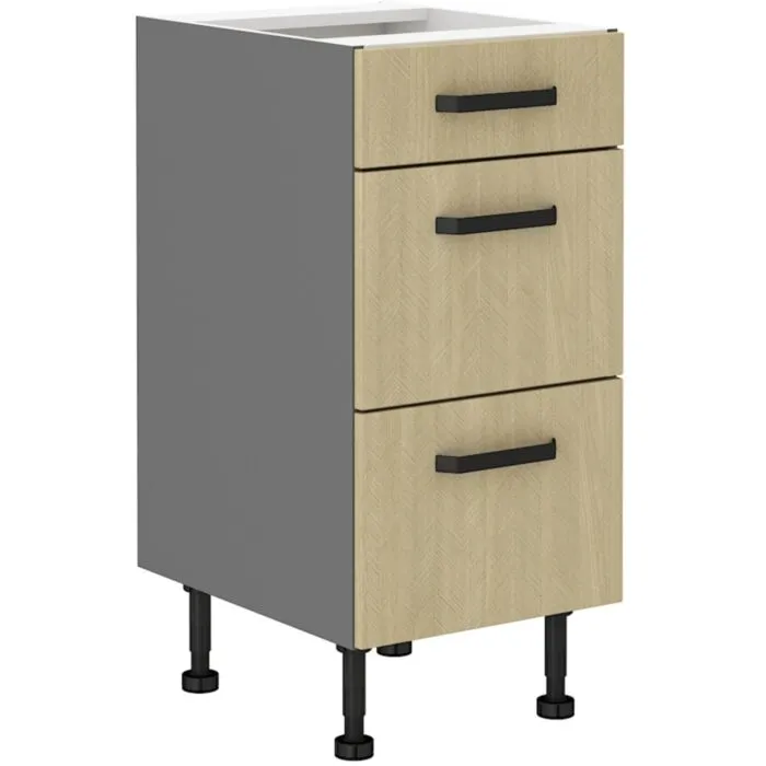 Predalnik RONA 40D 3P Predalnik RONA 40D 3P je možno naročiti v kompletu (Kuhinjski bloki RONA) ali pa po posameznih elementih po vaši izbiri. Predalnik RONA 40D 3P je sestavljen