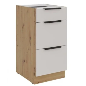 Kuhinjo SOLA je možno naročiti v kompletu (Kuhinjski bloki SOLA) ali pa po posameznih elementih po vaši izbiri. Predalnik SOLA 40D 3P je sestavljena iz MDF