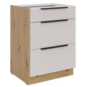 Kuhinjo SOLA je možno naročiti v kompletu (Kuhinjski bloki SOLA) ali pa po posameznih elementih po vaši izbiri. Predalnik SOLA 60D 3S je sestavljena iz MDF