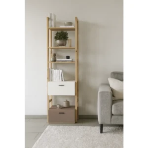 Regal LENI 2 z kar petimi policami in dvemi predali je praktičen in univerzalen. Združuje sodoben slog s funkcionalnostjo. Svetla barva doda čar in daje