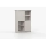 Regal SNEŽINKA z kar osmimi predali je praktičen in univerzalen. Združuje sodoben slog s funkcionalnostjo. Svetla barva z ročaji doda čar in daje ceolotni