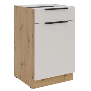 Kuhinjo SOLA je možno naročiti v kompletu (Kuhinjski bloki SOLA) ali pa po posameznih elementih po vaši izbiri. Spodnja omara SOLA 50D 1F je sestavljena iz