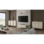 TV omarica TOKI je elegantna in kakovostna omarica, ki se prilega v vsako dnevno sobo. Dobavljiva je v treh barvnih kombinacijah: zelena s črnimi ročaji ter