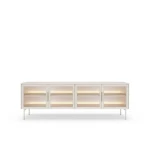 TV omarica LUMPI kašmir, ni le osupljiva temveč tudi praktična. Elegantna barva naredi kolekcijo brezčasno in elegantno. Steklo na frontah daje pohištvu