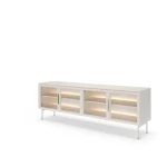 TV omarica LUMPI kašmir, ni le osupljiva temveč tudi praktična. Elegantna barva naredi kolekcijo brezčasno in elegantno. Steklo na frontah daje pohištvu