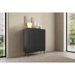 Visoka komoda MURI črna je zasnovana v preprostem, a elegantnem slogu. Klasična črna barva doda eleganco in modernost vsakemu prostoru. Ima črne kovinske