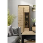 Vitrina KVIN vas bo navdušila s svojim modernim izgledom in svojo praktično uporabo. Na levem delu se nahaja zaprta knjižna polica s policami. Desna stran