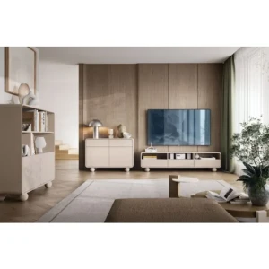 Dnevni regal ALBI je sestavljen iz kar treh prostornih kosov pohištva: TV omarice, komode in regala. Dnevni regal je eleganten in sodoben. Narejen je iz