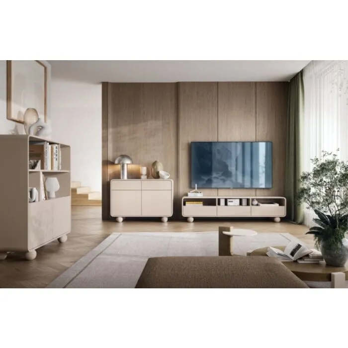 Dnevni regal ALBI je sestavljen iz kar treh prostornih kosov pohištva: TV omarice, komode in regala. Dnevni regal je eleganten in sodoben. Narejen je iz