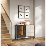 Dnevni regal VILMA je sestavljen iz kar treh kakovostnih kosov pohištva: TV regala, komode ter vitrine. Poleg tega prejmete tudi LED osvetlitev za vsak kos